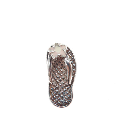 925 Sterling Silver Vintage Enamel Flower Flip Flop Minimalist 3D Slide Pendant