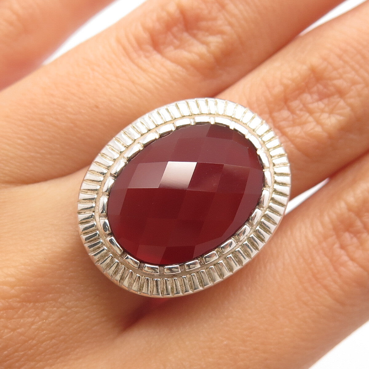 925 Sterling Silver Vintage Whitney Kelly Real Carnelian Gemstone Ring Size 9.25