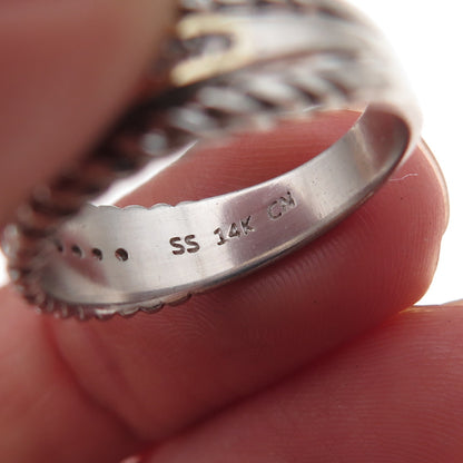925 Sterling Silver 14K Gold Vintage Round-Cut C Z Oxidized Ring Size 7