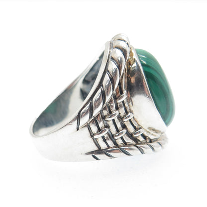 SX SALLY C Sterling Silver Vintage Malachite Modernist Oxidized Ring Size 9.25