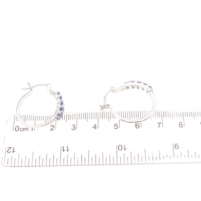 Chuck Clemency 925 Sterling Silver Real Oval-Cut Tanzanite Hoop Earrings