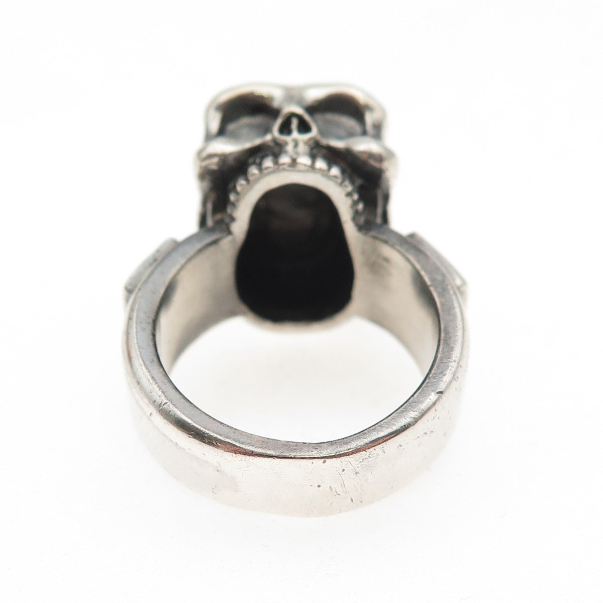 925 Sterling Silver Vintage Real Blue Topaz Skull Oxidized Ring Size 6