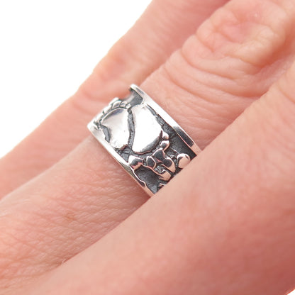 925 Sterling Silver Vintage Footprint Oxidized Band Ring Size 5.25