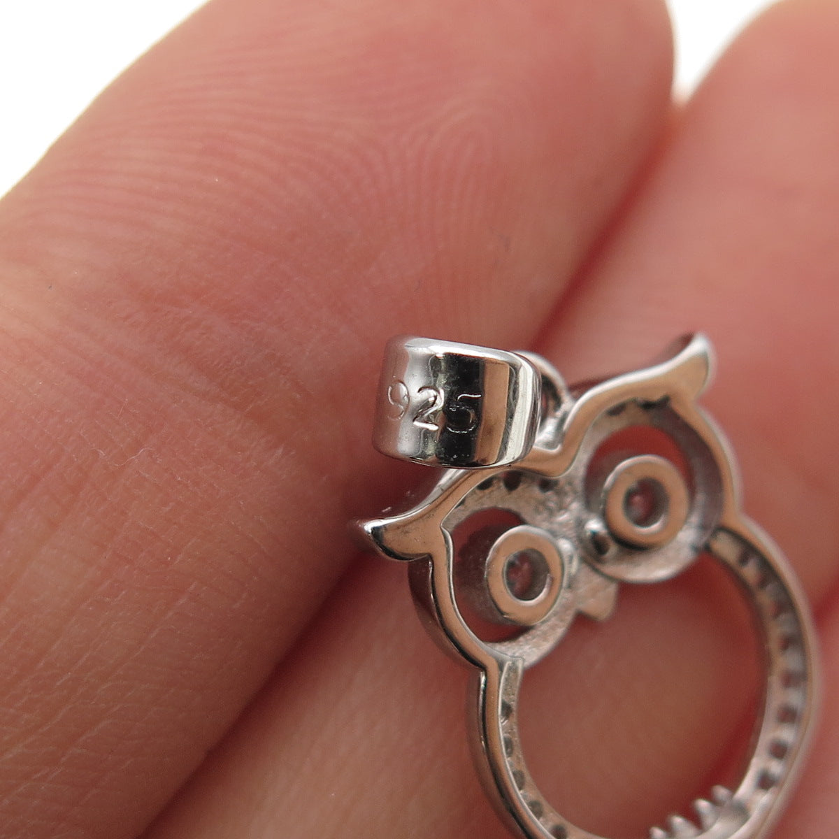 925 Sterling Silver Round-Cut C Z Owl Bird Mini Charm Pendant
