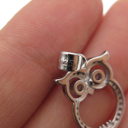925 Sterling Silver Round-Cut C Z Owl Bird Mini Charm Pendant