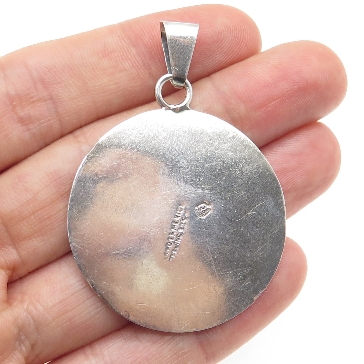 925 Sterling Silver Vintage Mexico Mayan & Zodiac Calendar Oxidized Pendant