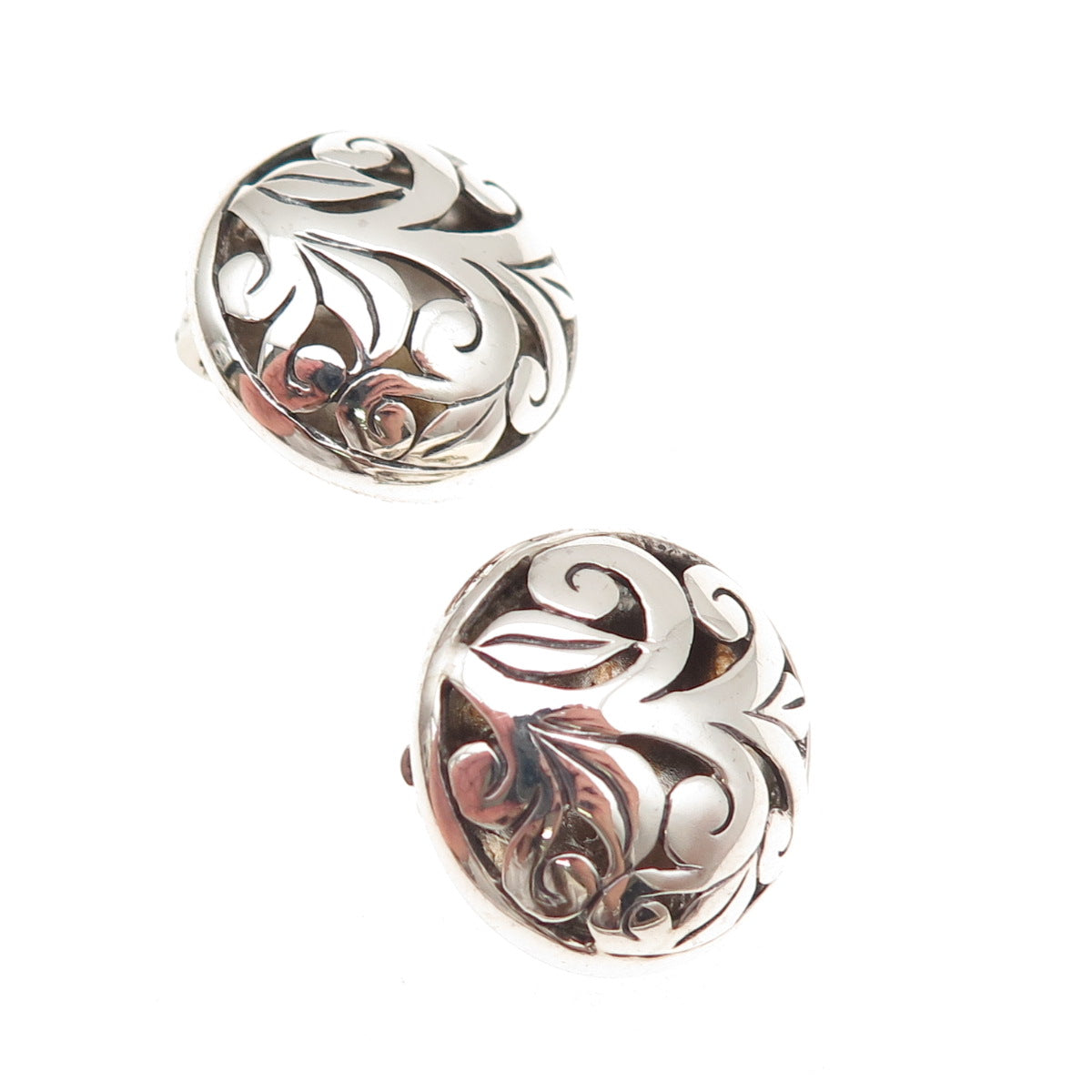 925 Sterling Silver Vintage Floral Oxidized Clip On Earrings
