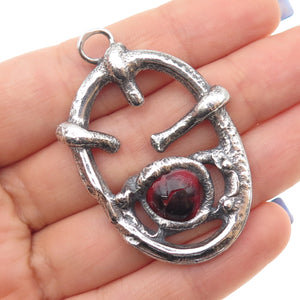 925 Sterling Silver Vintage Enamel Modernist Heart Oxidized Pendant