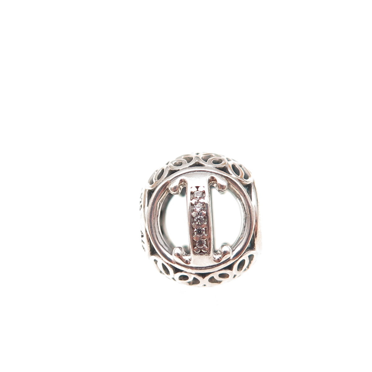 Pandora 925 Sterling Silver C Z Letter I Initial Slide Bead Charm