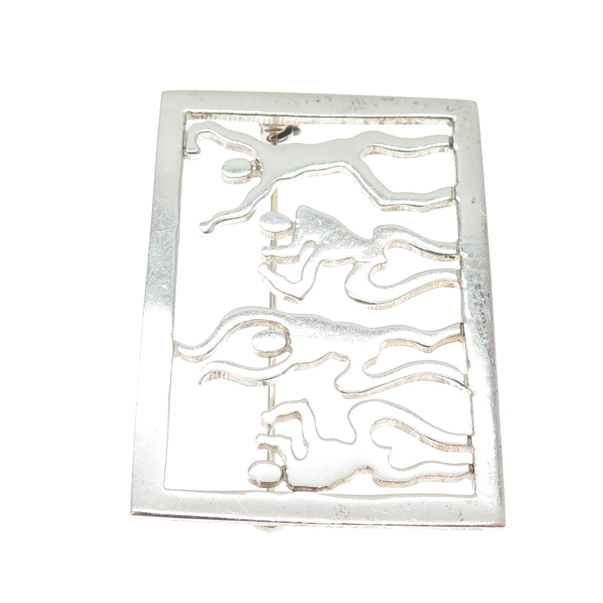 925 Sterling Silver Vintage Modernist Dancing People Pin Brooch