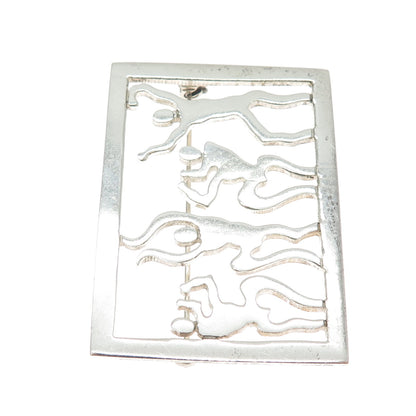 925 Sterling Silver Vintage Modernist Dancing People Pin Brooch