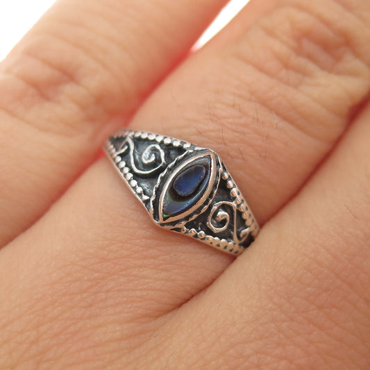925 Sterling Silver Vintage Real Abalone Shell Swirl Oxidized Ring Size 6