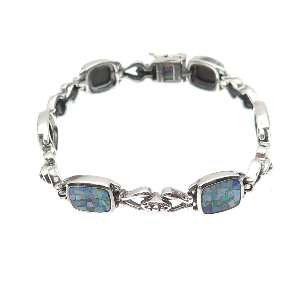 Michelle Albala 925 Sterling Silver Vintage Real Opal Mosaic Bracelet 7.25"