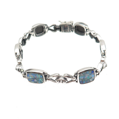 Michelle Albala 925 Sterling Silver Vintage Real Opal Mosaic Bracelet 7.25"