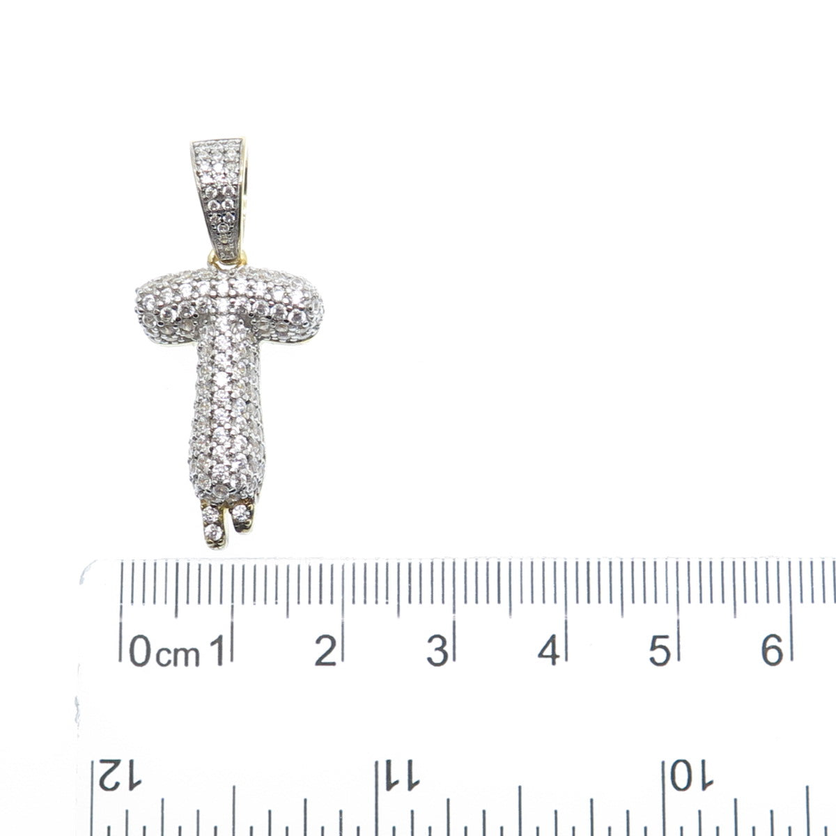 925 Sterling Silver Gold Plated Round-Cut Shaped C Z Letter T Sparkle Pendant