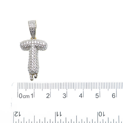 925 Sterling Silver Gold Plated Round-Cut Shaped C Z Letter T Sparkle Pendant
