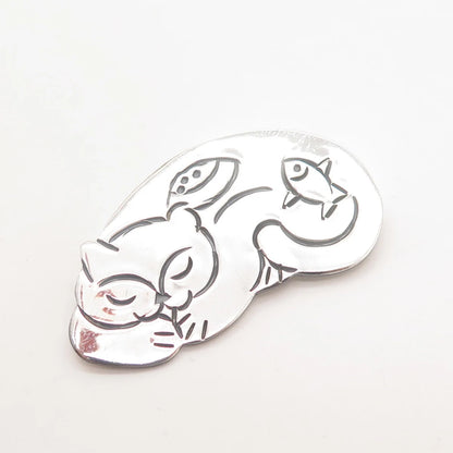 925 Sterling Silver Vintage Mexico Cat Pin Brooch / Pendant