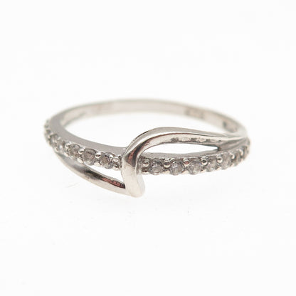925 Sterling Silver Round-Cut C Z Wavy Ring Size 7.5
