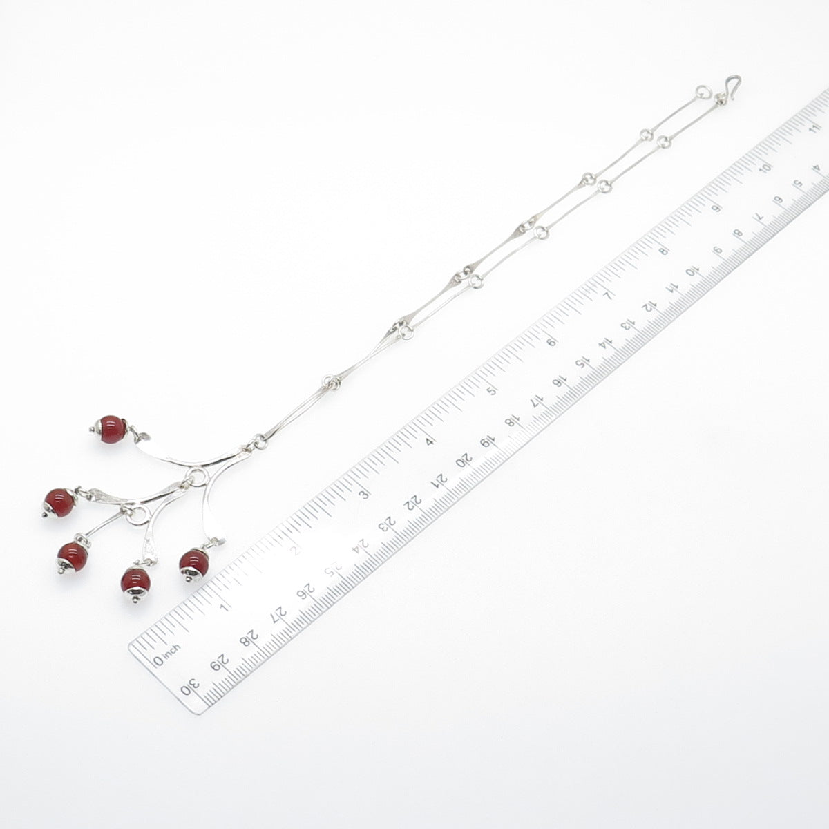 925 Sterling Silver Vintage Real Carnelian Modernist Chain Necklace 16"