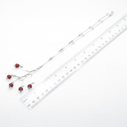 925 Sterling Silver Vintage Real Carnelian Modernist Chain Necklace 16"