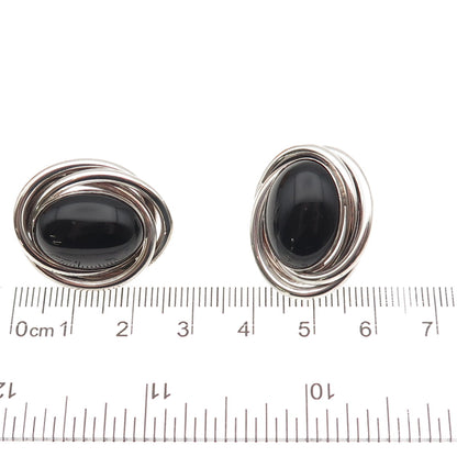 Peter Brams 925 Sterling Silver 14K Gold Posts Vintage Real Black Onyx Earrings