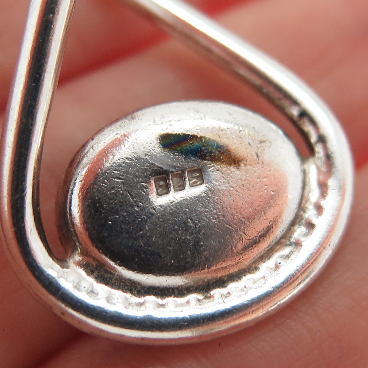 925 Sterling Silver Vintage Optic Fiber Cat's Eye Teardrop Charm Pendant