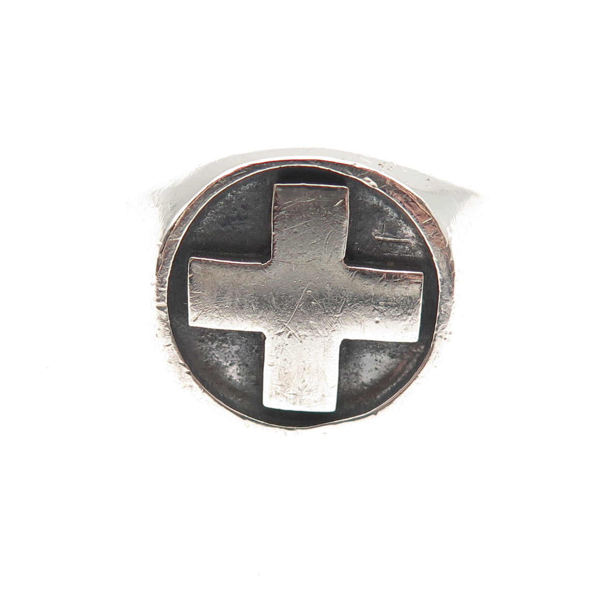 925 Sterling Silver Vintage Mexico Cross Oxidized Signet Ring Size 12