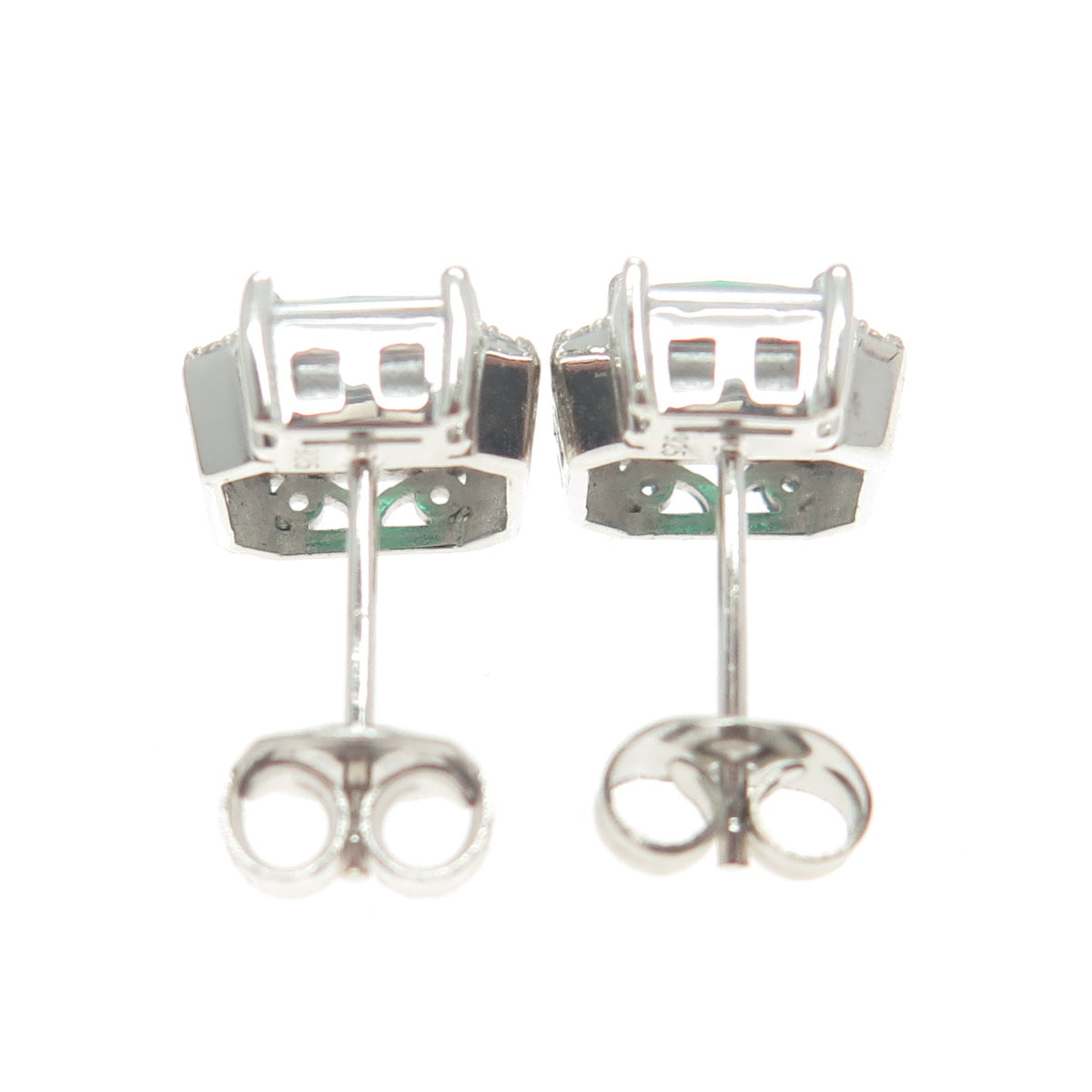 925 Sterling Silver Princess-Cut Nano Emerald & Multi-Cut C Z Earrings