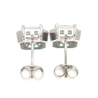 925 Sterling Silver Princess-Cut Nano Emerald & Multi-Cut C Z Earrings