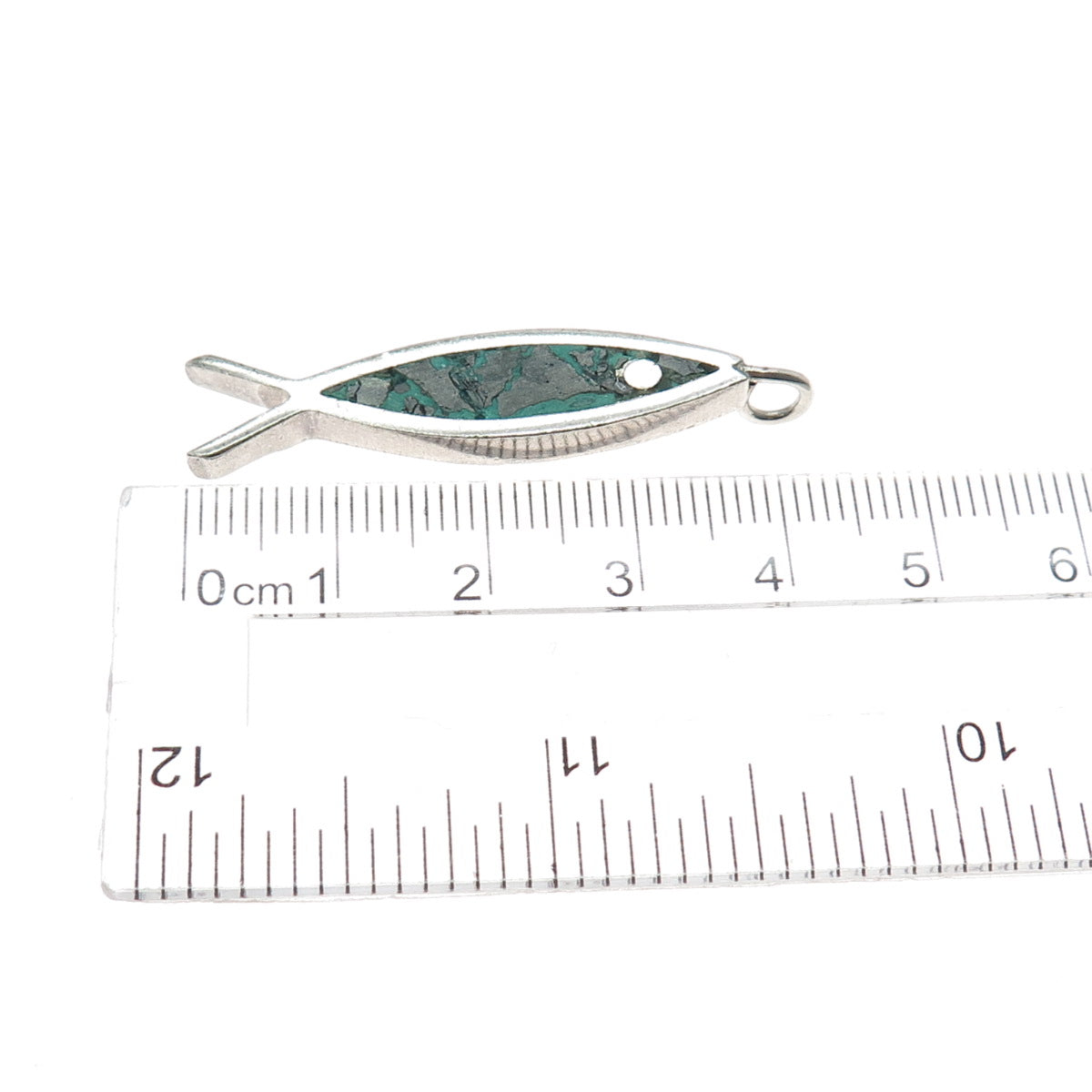 ORVELO 925 Sterling Silver Vintage Mexico Real Azurite Modernist Fish Pendant