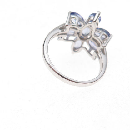 925 Sterling Silver Real Tanzanite & White Topaz Floral Ring Size 8