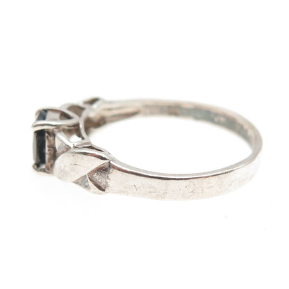 925 Sterling Silver Vintage Real Oval-Cut Sapphire X-Shape Ring Size 8.75