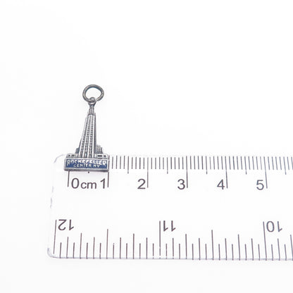 925 Sterling Silver Vintage Enamel Rockefeller Center NY Charm Pendant