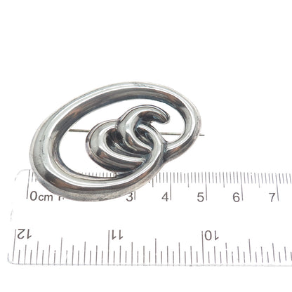 925 Sterling Silver Vintage Mexico Modernist Oval Swirl Oxidized Pin Brooch