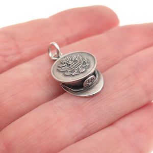 925 Sterling Silver Antique WWII US Army Service Hat 3D Mini Charm Pendant