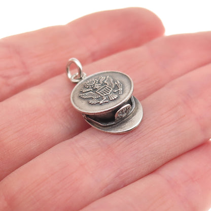 925 Sterling Silver Antique WWII US Army Service Hat 3D Mini Charm Pendant