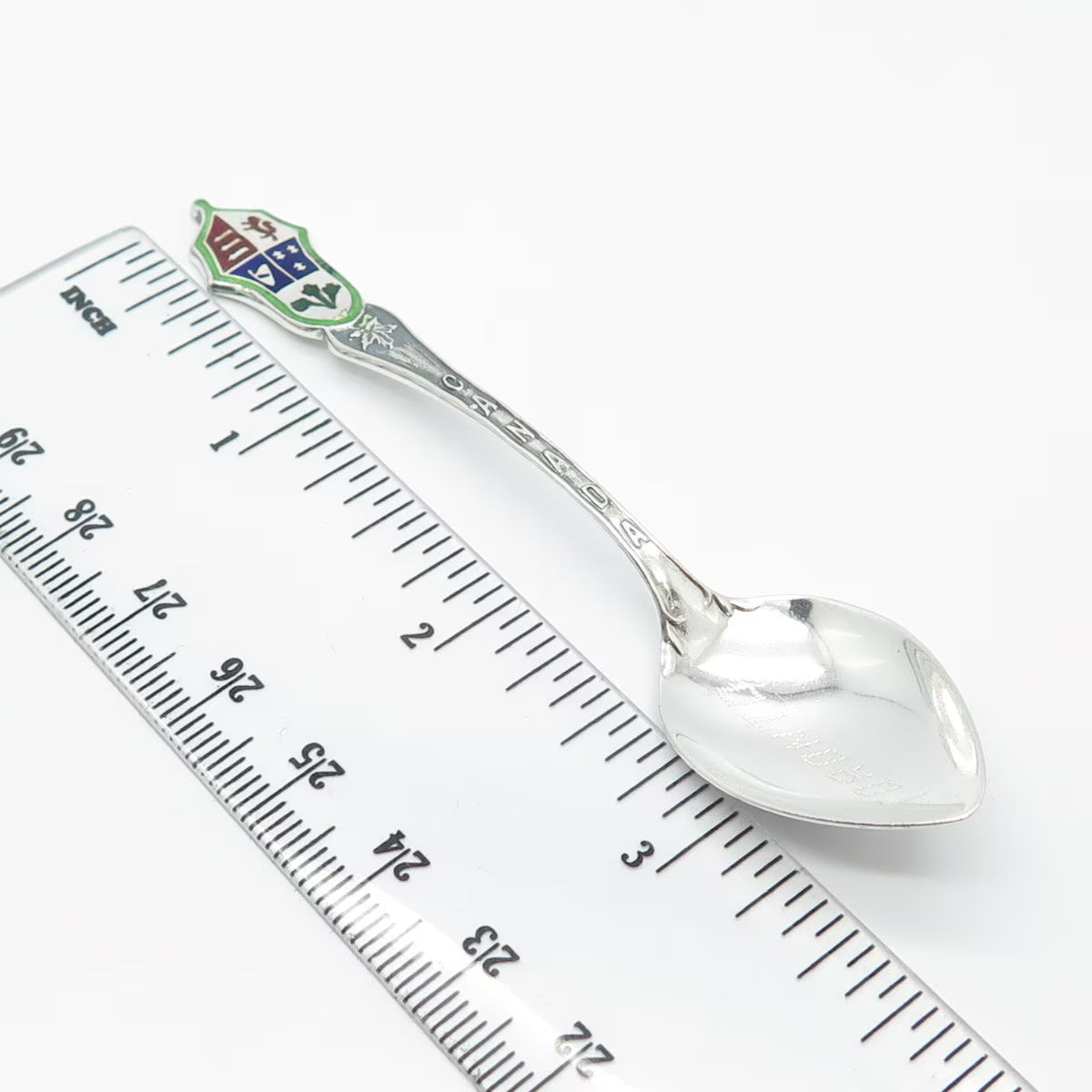 925 Sterling Silver Antique Canada Colorful Enamel Maple Leaf Spoon