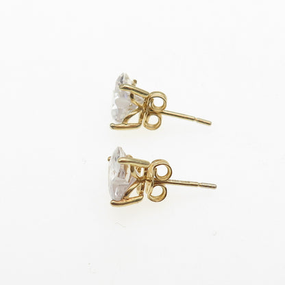 925 Sterling Silver Gold Plated Heart-Cut C Z Stud Earrings