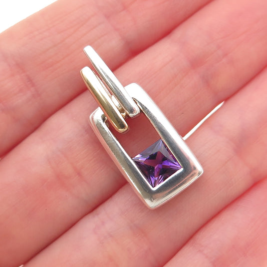 Lorenzo 925 Sterling Silver 18K Gold Real Amethyst Modernist Slide Pendant