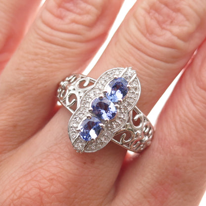 Chuck Clemency 925 Sterling Silver Real Tanzanite & White Topaz Ring Size 8