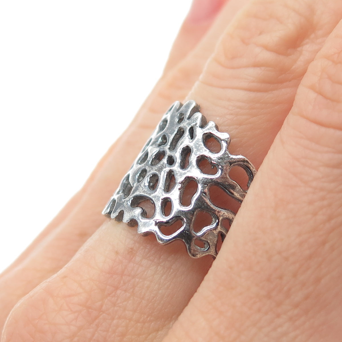 925 Sterling Silver Vintage Modernist Oxidized Adjustable Ring Size 10.5