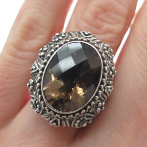 SARDA Sterling Silver Vintage Smoky Quartz Granulated Oxidized Ring Size 5.25