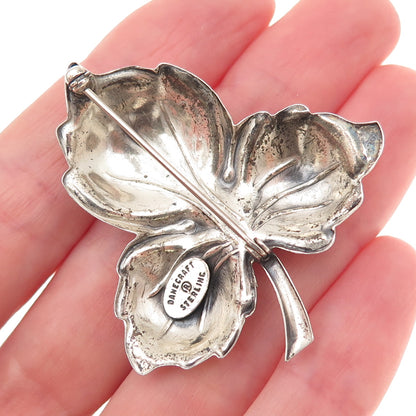 Danecraft 925 Sterling Silver Vintage Floral Leaf Oxidized Pin Brooch