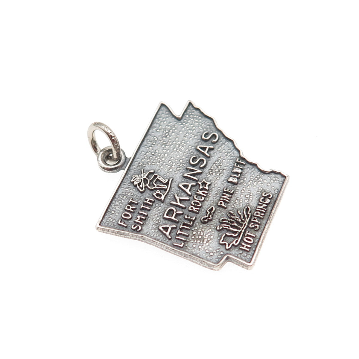 FRENCH & FRANKLIN 925 Sterling Silver Vintage Arkansas Map Mini Charm Pendant