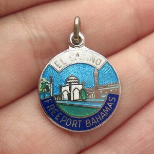 925 Sterling Silver Vintage BMCo Enamel "El Casino Freeport Bahamas" Pendant