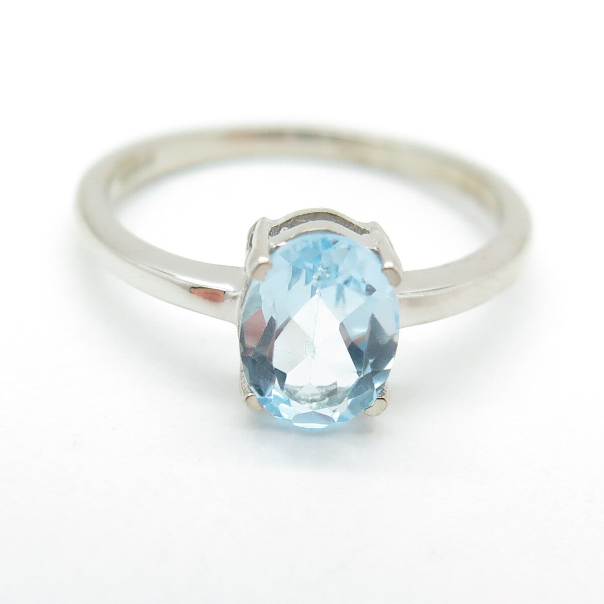 DAZZLERS 925 Sterling Silver Real Blue Topaz Gemstone Ring Size 7