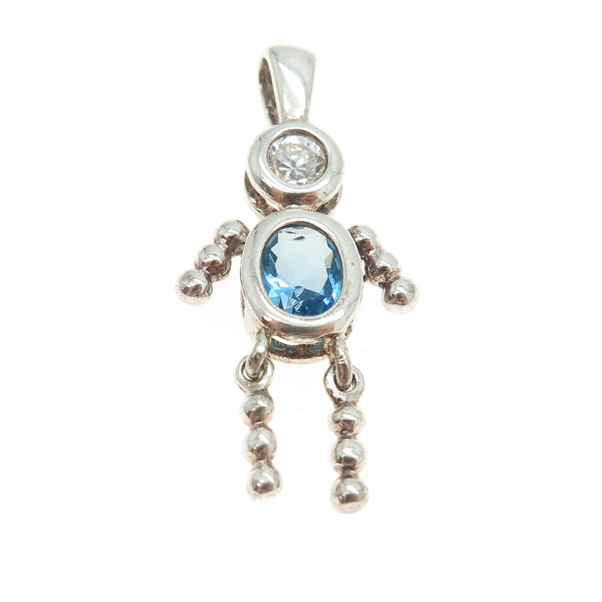 925 Sterling Silver Vintage Blue & White C Z December Birthstone Boy Pendant