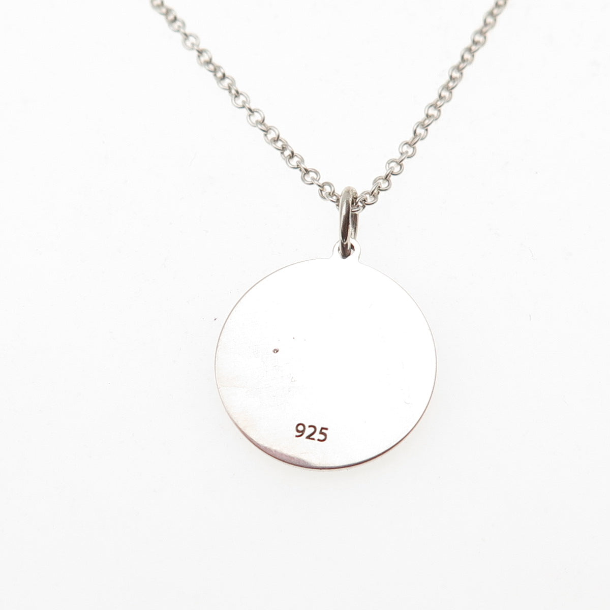 925 Sterling Silver Blue Enamel Moon Face Round Tag Cable Chain Necklace 18"