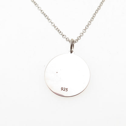 925 Sterling Silver Blue Enamel Moon Face Round Tag Cable Chain Necklace 18"