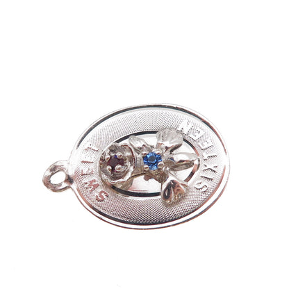 925 Sterling Silver Vintage Rhinestone Sweet 16 Flower Charm Pendant